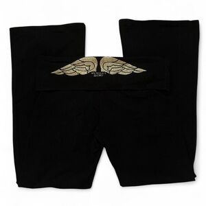 VICTORIA’S SECRET • RETIRED BLACK FLARE YOGA PANTS GOLD ANGEL WINGS • SIZE L